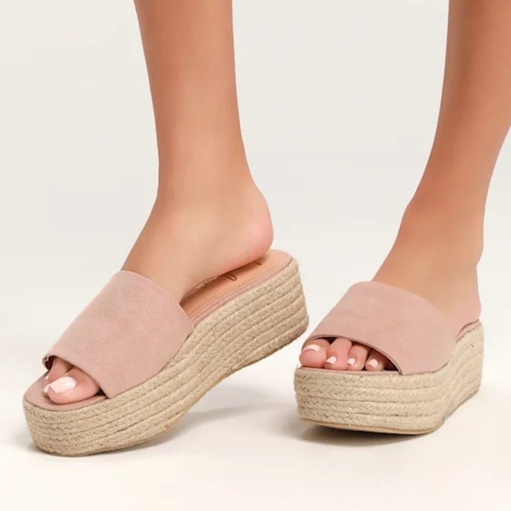 Lulus Exclusive O'Ahu 2 Mauve Suede Espadrille Platforms Womens Size 7.5 New